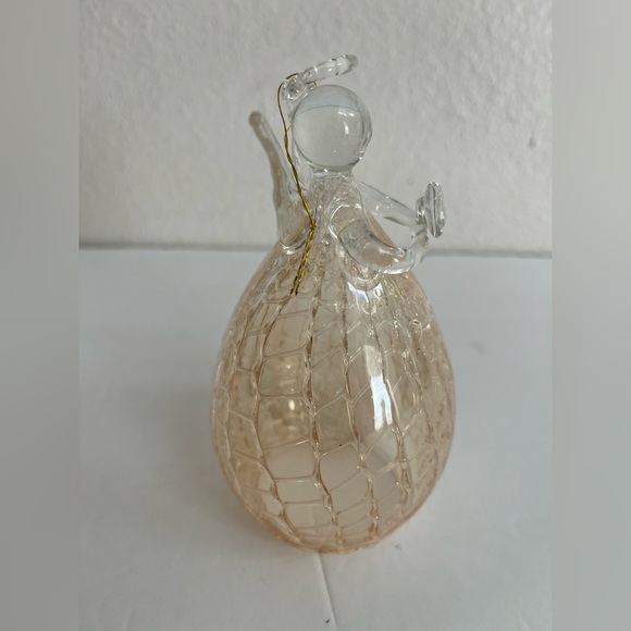 BLOWN GLASS AND BELL SHAPED ANGEL ORNAMENT HOLDING A HEART - Picture 3 of 6